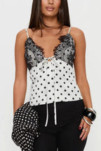 Lace Polka Dot Satin Patchwork Cami Top image 2