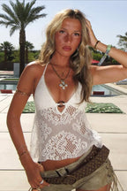 Boho Cutout Sexy V Neck Lace Halter Top image 3