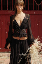 Sexy Lace Chiffon Open Front Wrap Maxi Dress image 3