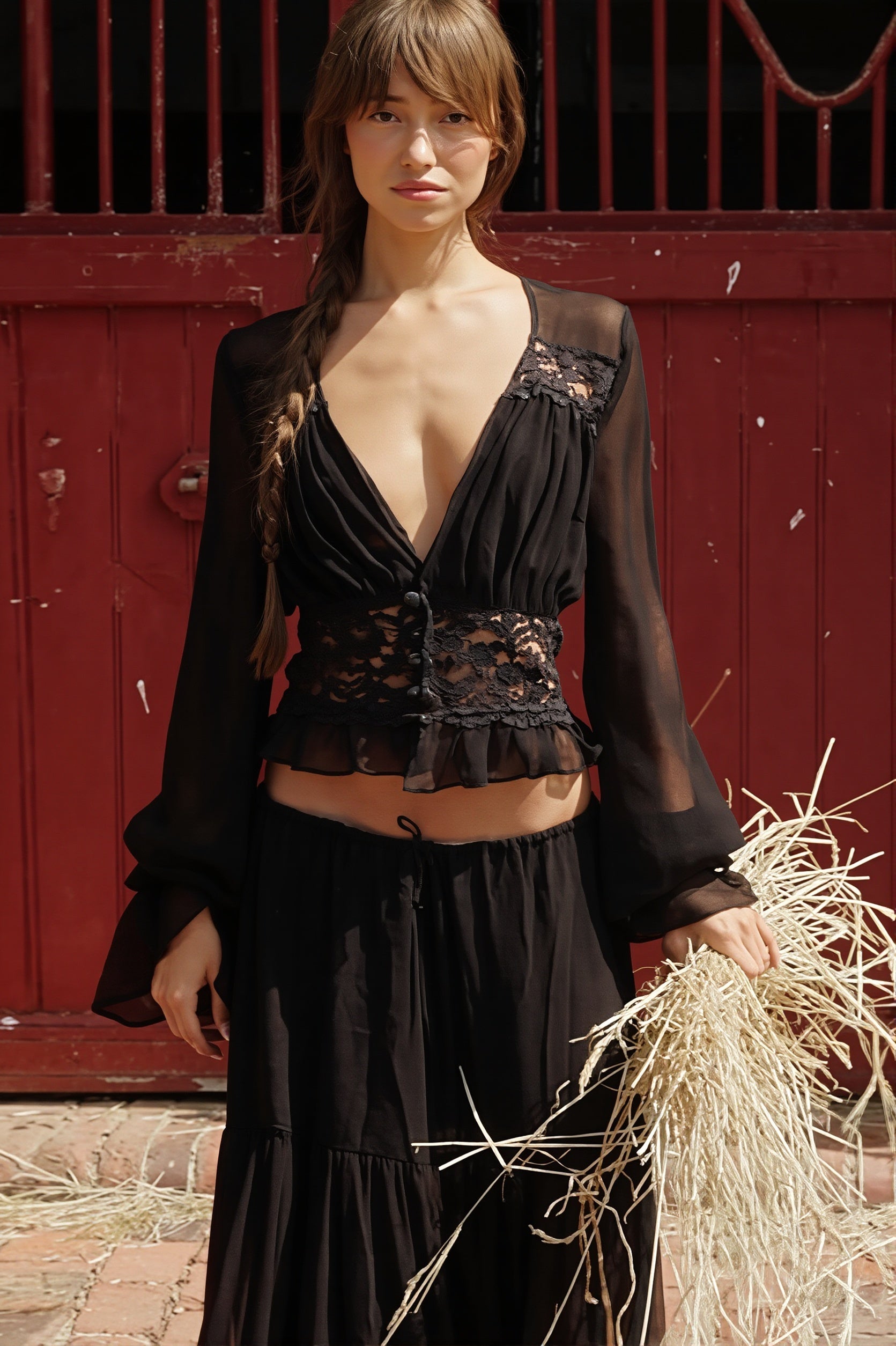 Sexy Lace Chiffon Open Front Wrap Maxi Dress image 3