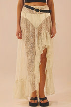 Lace Patchwork Asymmetrical Midi Skirt image 3