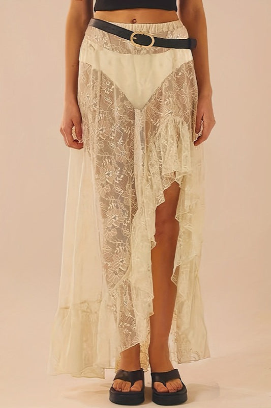 Lace Patchwork Asymmetrical Midi Skirt image 3