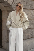 Retro Solid Wool Notch Collar Elastic Waist Coat image 1