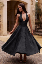 Jacquard Halter V-Neck Party Dress image 9