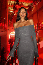 Metallic Trim Slimming Off-Shoulder Bodycon Party Dress image 2