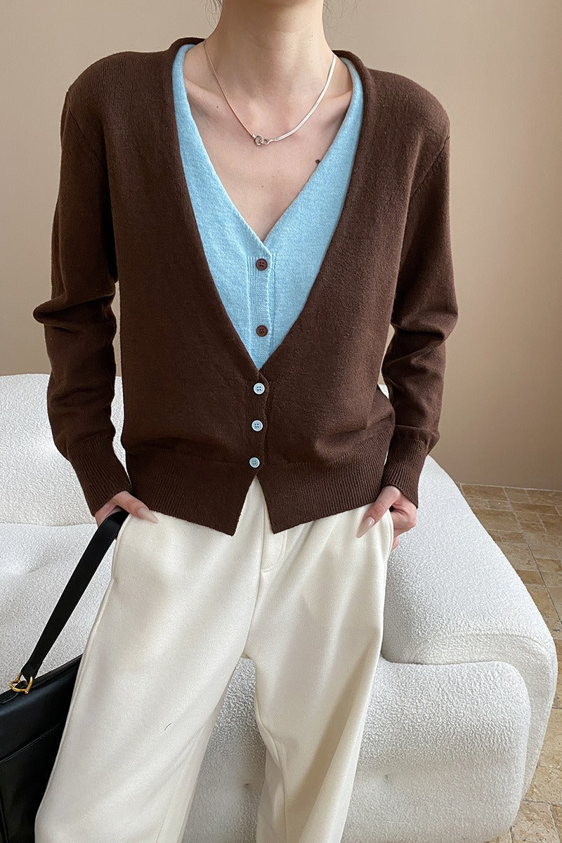 Two-Tone V-Neck Cardigan image 1