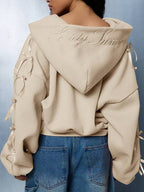 Embroidered Side Bow Zip Up Hoodie image 3