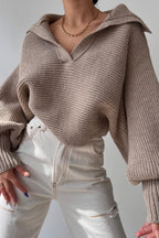 Lantern Sleeve Open Collar Knit Sweater image 30