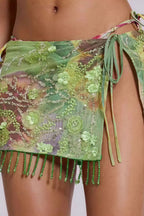 Sequin Floral Print Skirt Slim Fit Three Piece Swim Sets image 4
