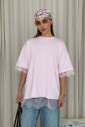 Minimalist Sweet Lace Splice Short Sleeve T-shirt image 1