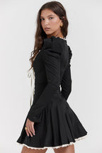 Black and White Ruffle Neckline Tie Waist Mini Dress image 4