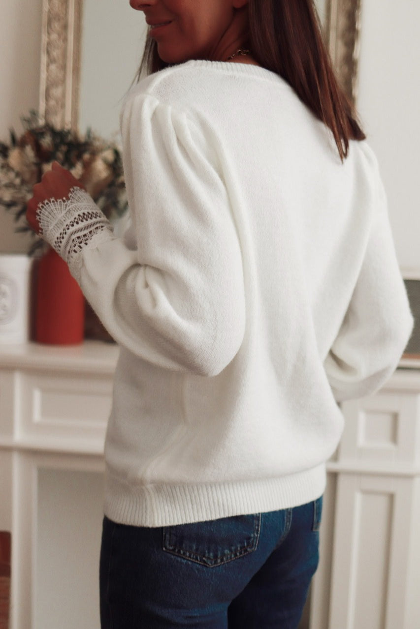 Lace Panel Pullover Long Sleeve Blouse image 3