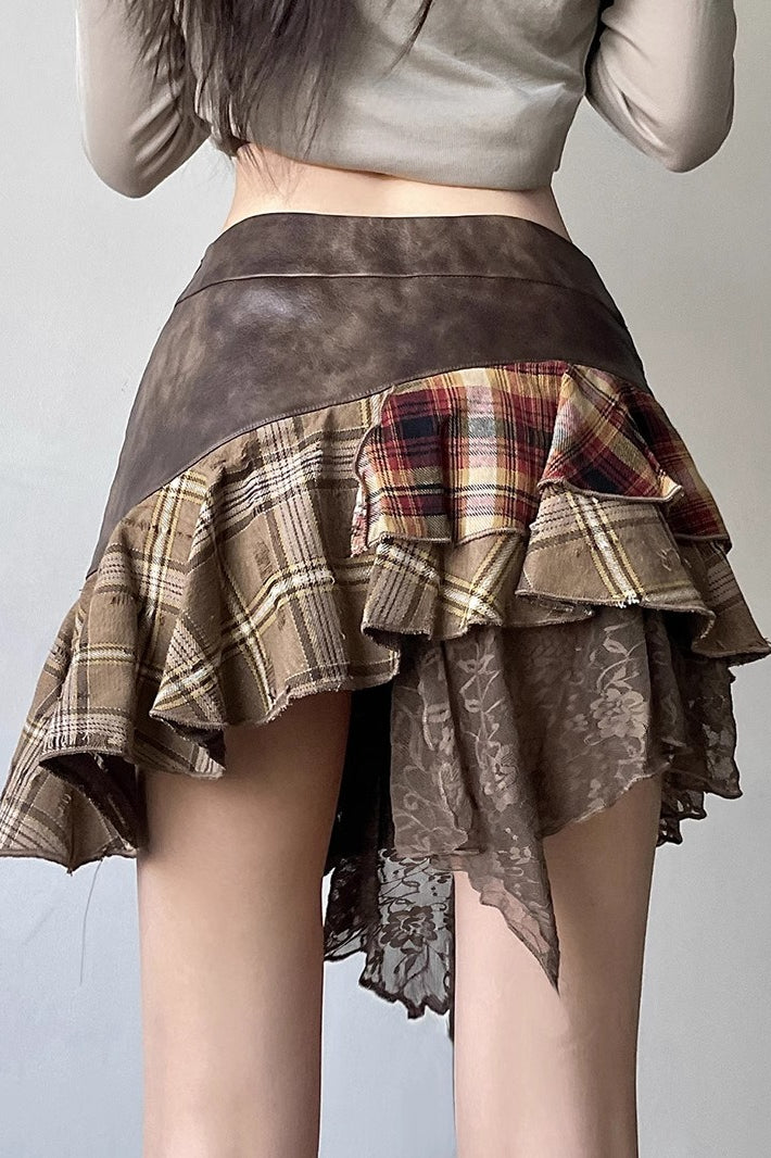 Post-Apoc Plaid Paneled V-Waist Mini Skirt image 2