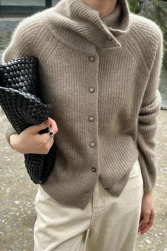 Retro Textured Rib Slim-Fit Single-Row Button Loose Solid Knit Cardigan image 1