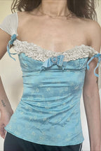 Lace Bow Floral Print Square Neck Fitted Tank Top image 5