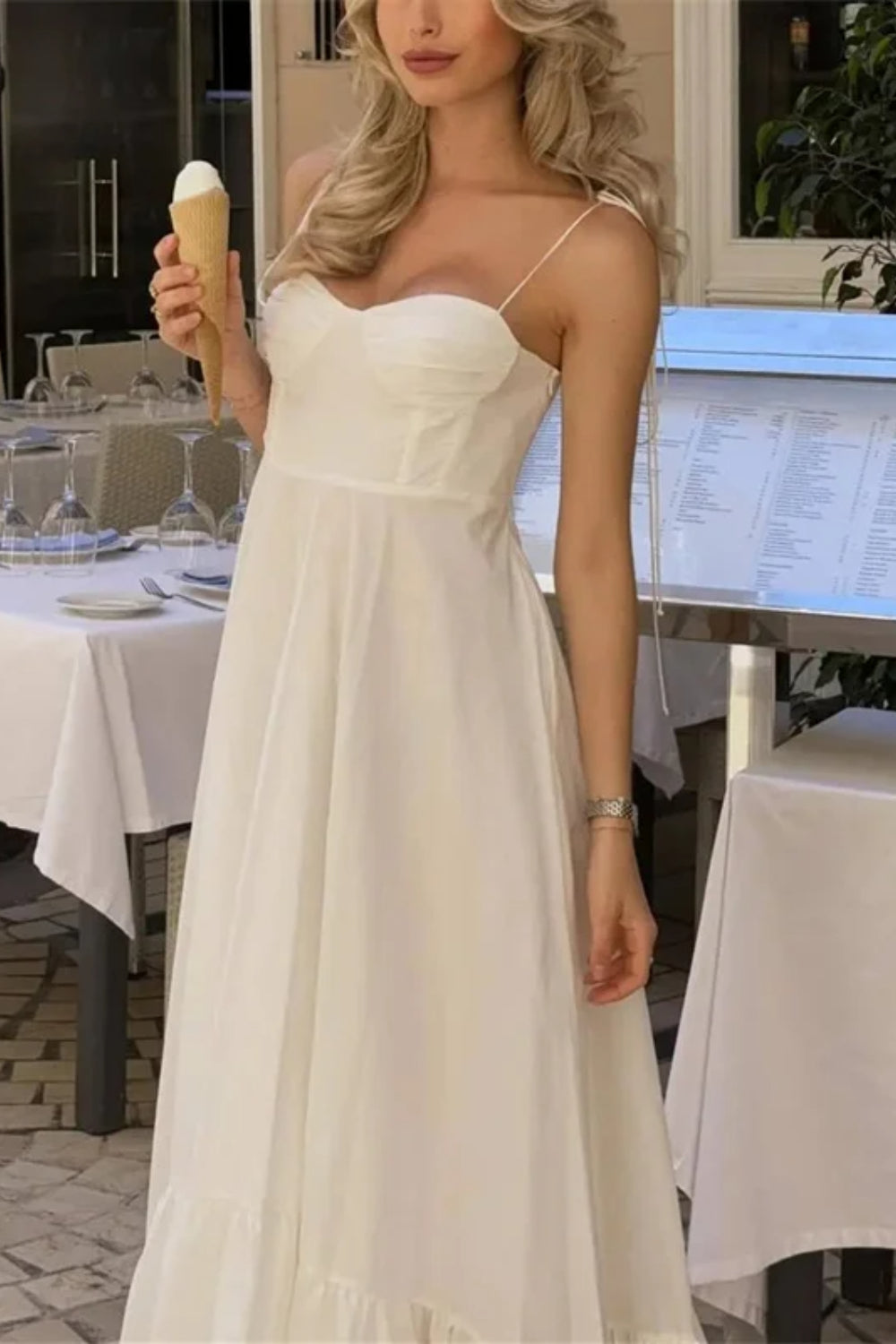 Textured Satin White Corset Maxi Dress image 4