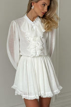 Elegant Ruffled Stand Collar Long Sleeve Mini Dress image 3