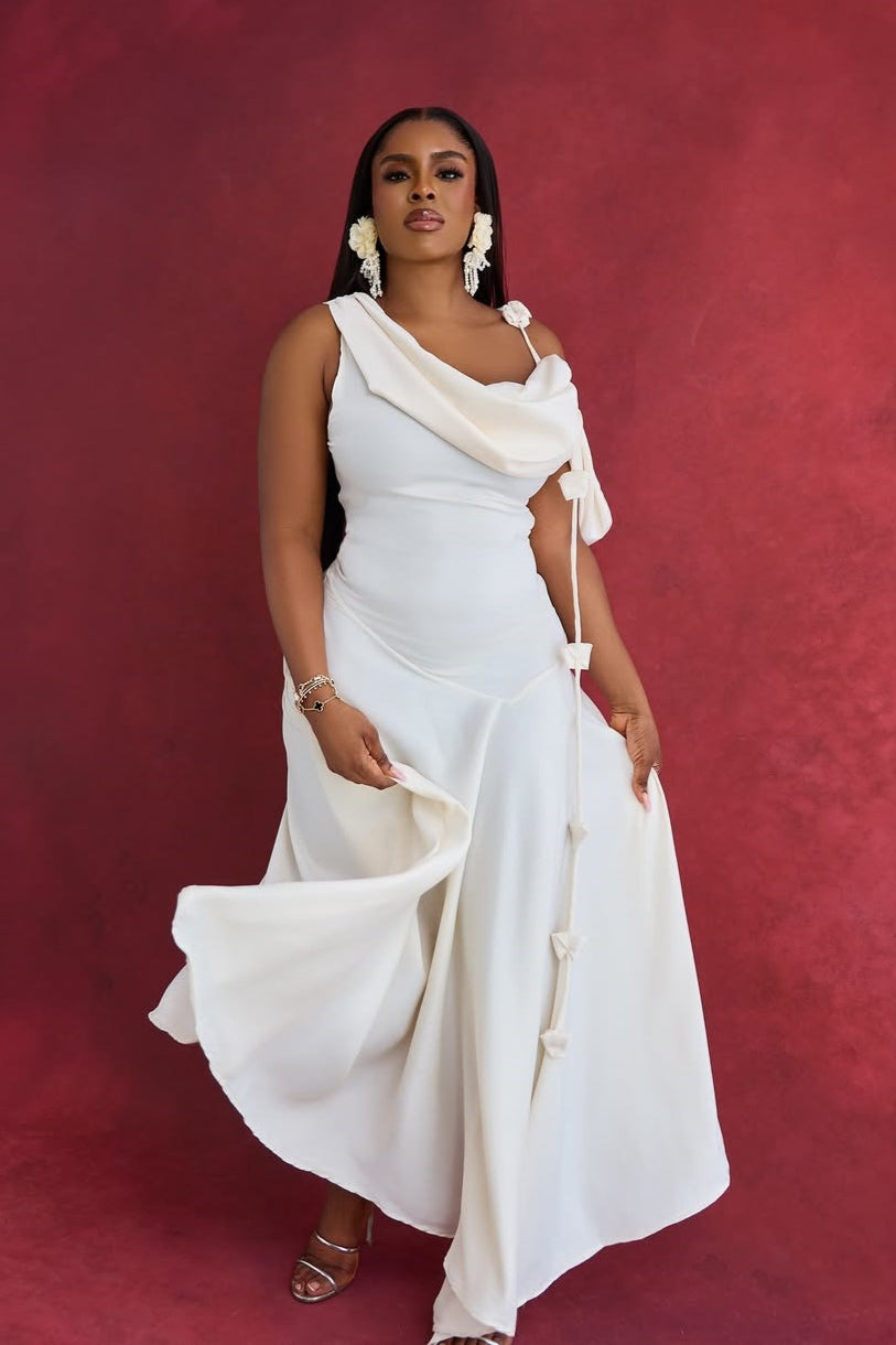 Solid Asymmetrical Shoulder Cowl Neck Cami Maxi Dress image 1