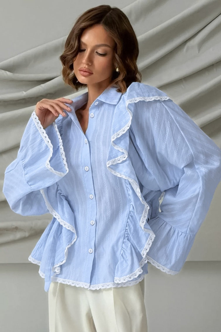 Elegant Jacquard Bell Sleeve Loose Blouse image 9