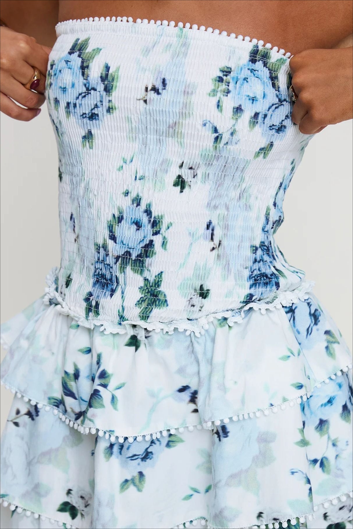 Elegant Floral Ruched Waist Mini Dress image 4