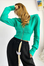 Solid Dual Zipper Slim Cropped Hoodie image 11