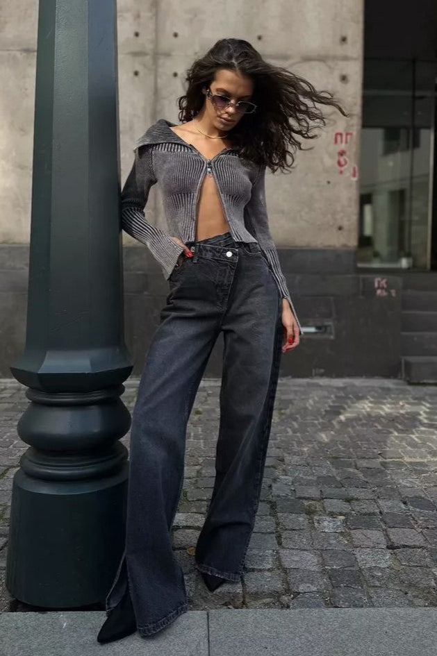 Off Shoulder Zipper Fitted Knit  Blouse image 5