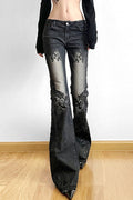 Vintage Plant Print Flared Jeans image 1