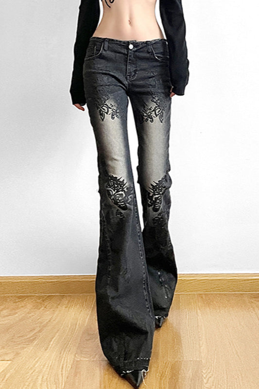 Vintage Plant Print Flared Jeans image 1