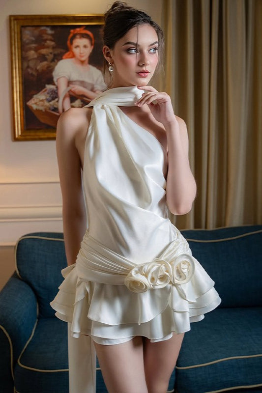 Elegant Satin 3D Floral Cocktail Dress image 3