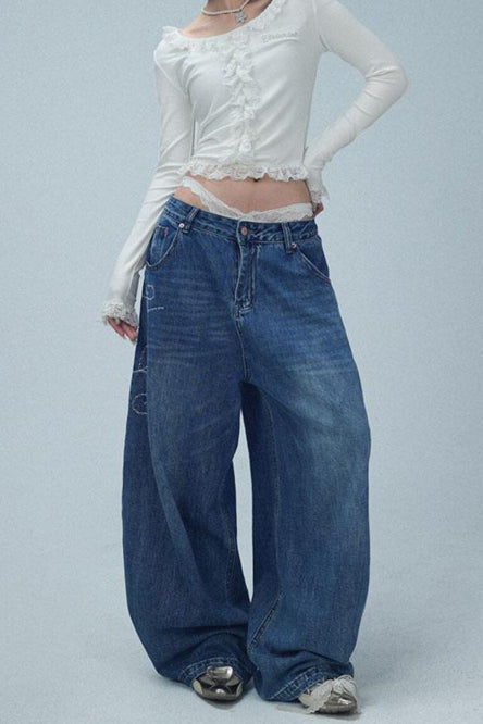 Embroidered High Rise Wide Leg Jean image 1