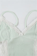 Knit Lace Patchwork Solid Sheer Cami Top image 4
