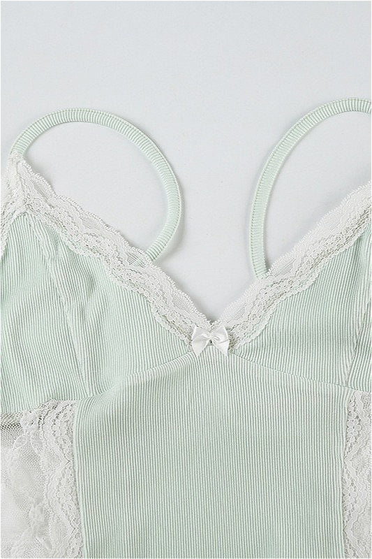 Knit Lace Patchwork Solid Sheer Cami Top image 4