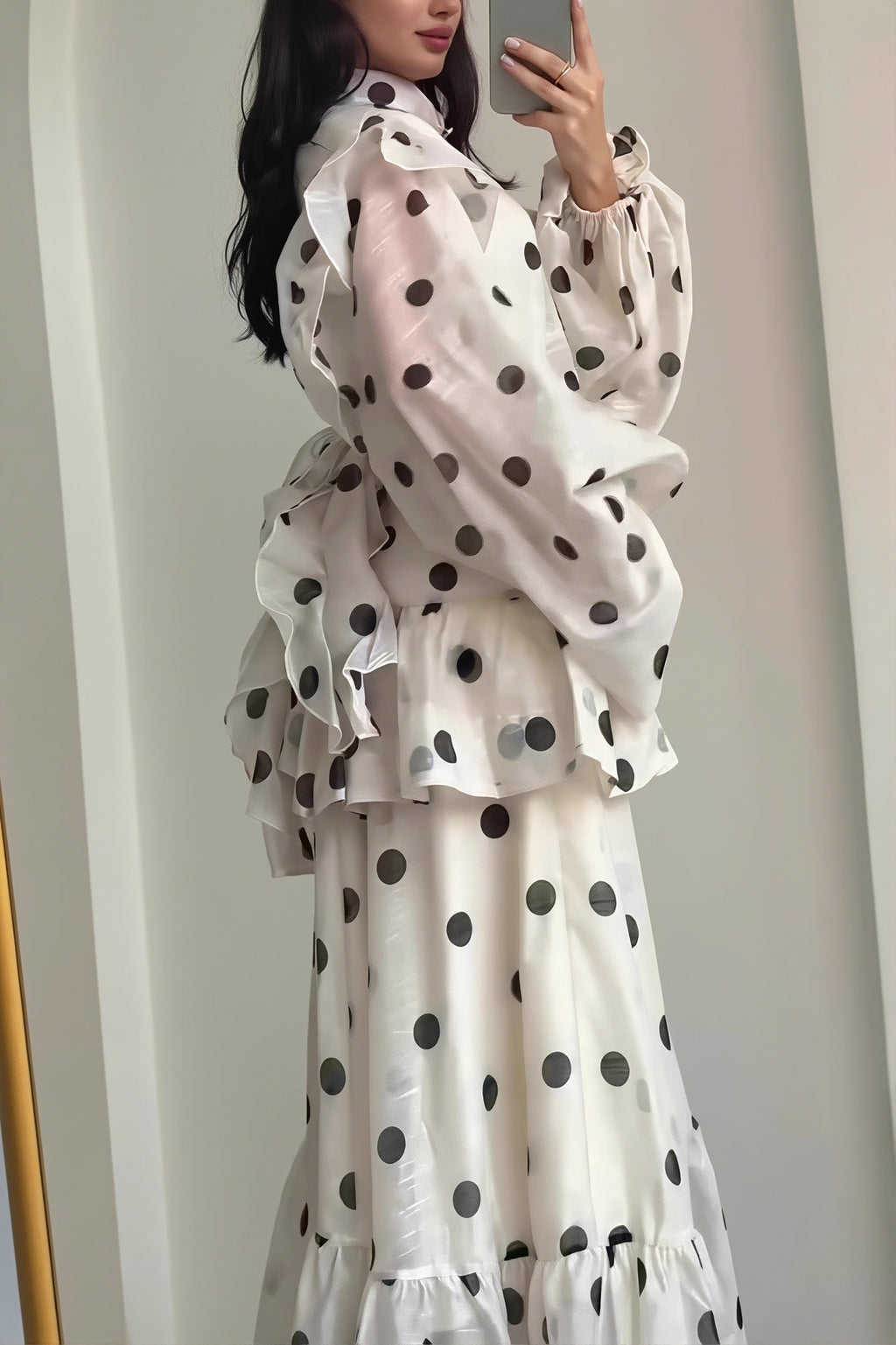Sheer Polka Dot Long Sleeve Maxi Dress image 3