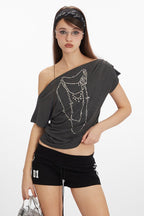 Asym Neck Beaded Cropped T‑shirt image 2