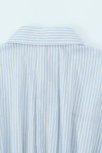 Striped Long Sleeve Shirt High Waist Tie Mini Skirt Set image 9