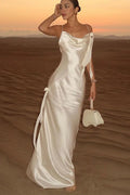 Solid Satin Floral Backless Elegant Maxi Dress image 1