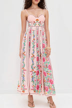 Linen Floral Spaghetti Long Boho Dress image 1