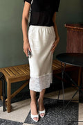 Solid Satin Lace Trim Bodycon Skirt image 1