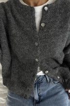 Soft Gray Vintage Shell-Button Knit Cardigan image 8