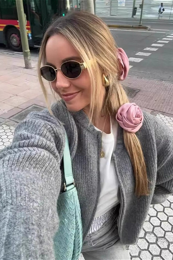 Crew-Neck Long-Sleeve Zip Solid Knit Cardigan image 2