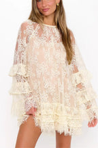 Lace Sheer Ruffle Cover Up Mini Dress image 2