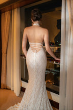 Vintage Lace Off Shoulder Mermaid Train Reception Dress image 9