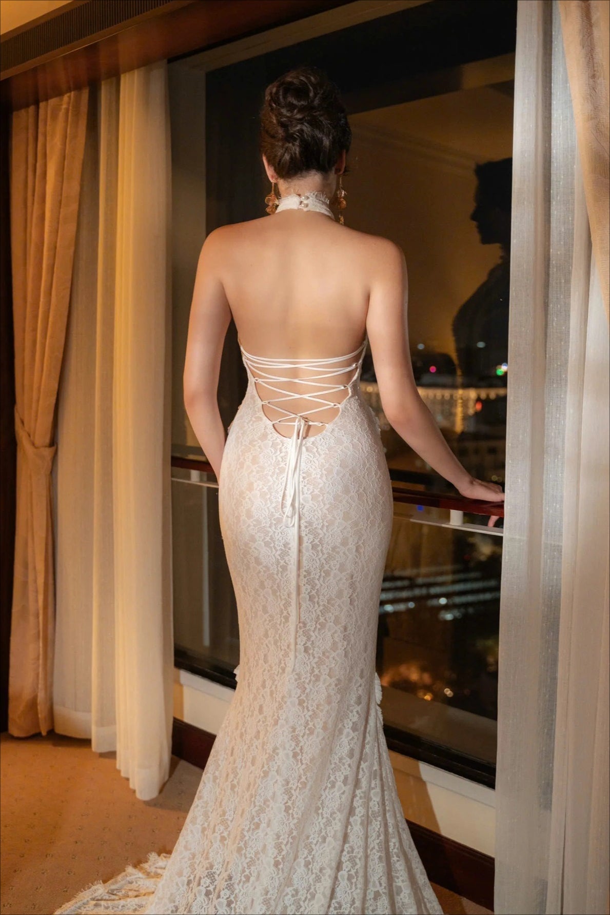 Vintage Lace Off Shoulder Mermaid Train Reception Dress image 9