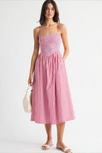 Striped Pocket A-Line Printed Midi Dress image 1