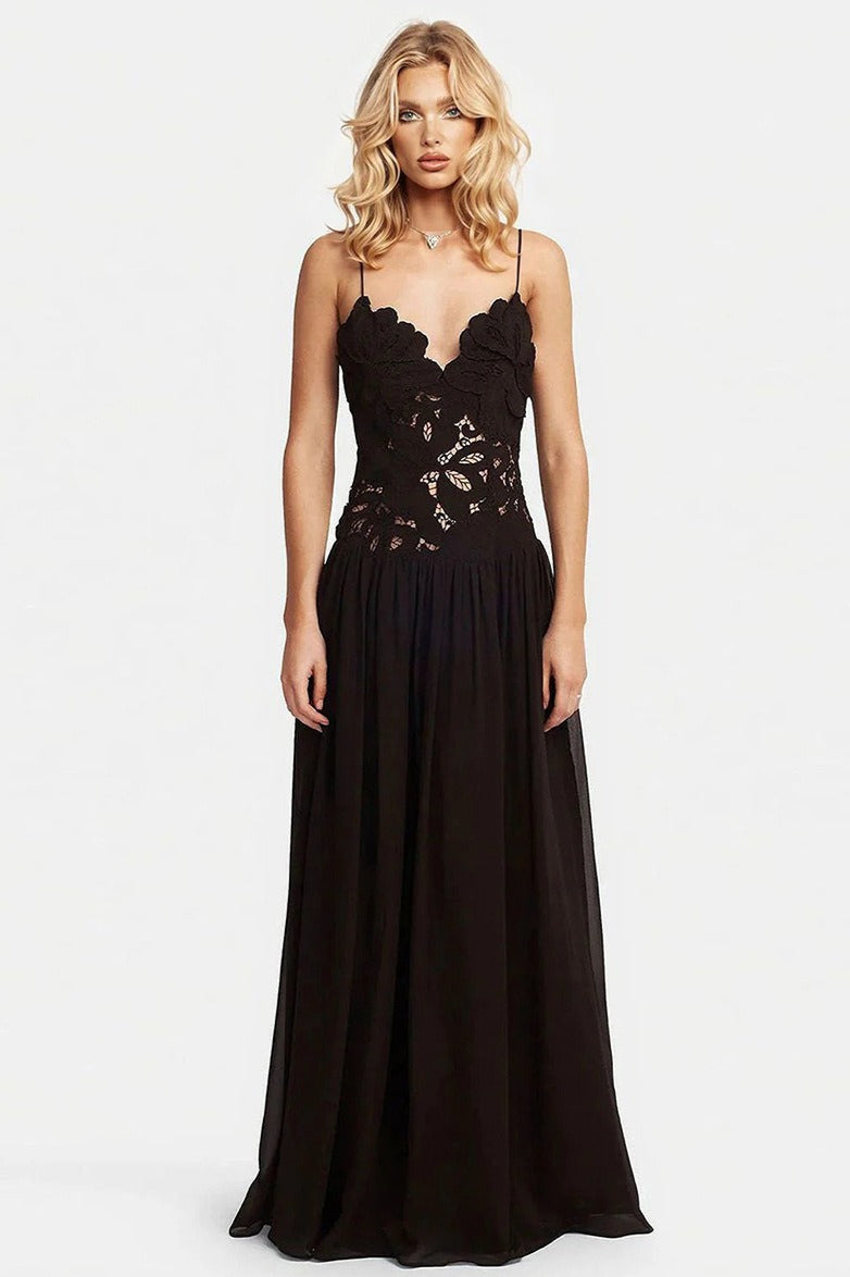 Elegant Lace Hollow Splice Chiffon Dress image 5