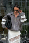 Color Blocking Loose Designer Mandarin Collar Coat image 1