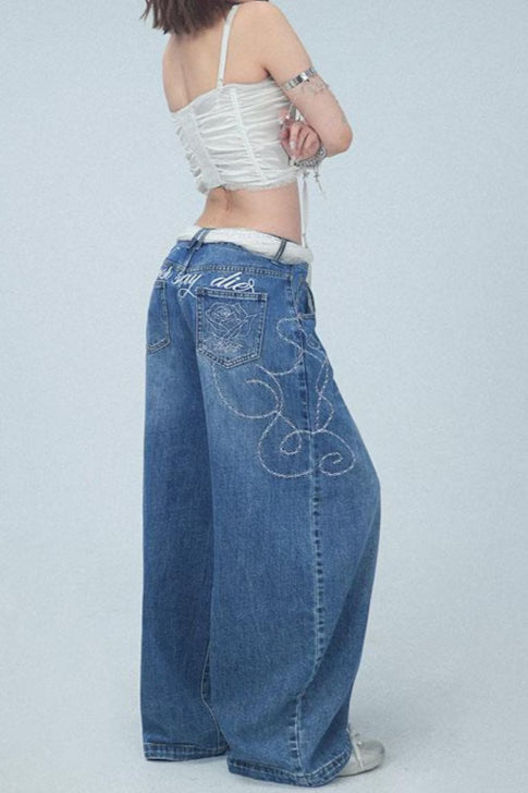 Embroidered High Rise Wide Leg Jean image 2