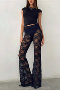 Lace Cutout High-Waisted Flared Pants image 1