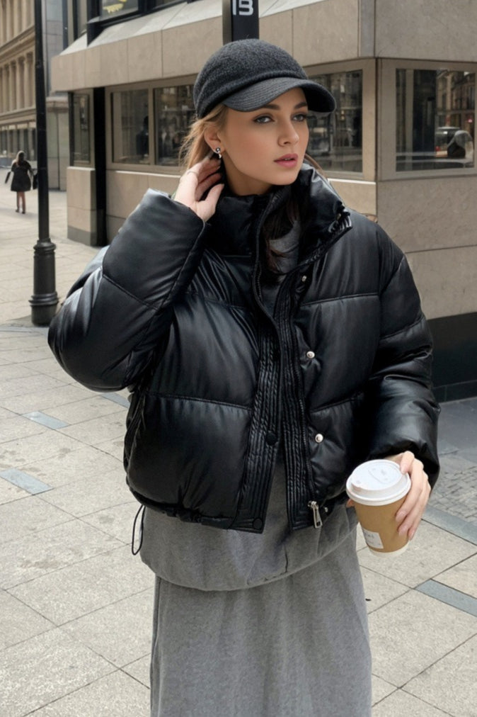 Cropped Faux Leather Insulated Puffer Jacket image 19