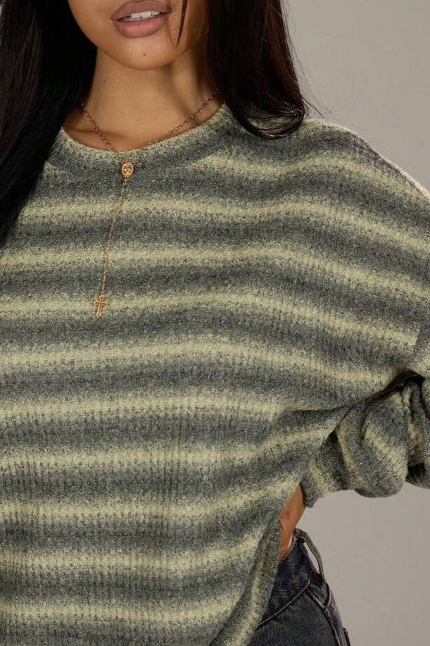 Relaxed Elegant Striped Knit Pullover Blouse image 4